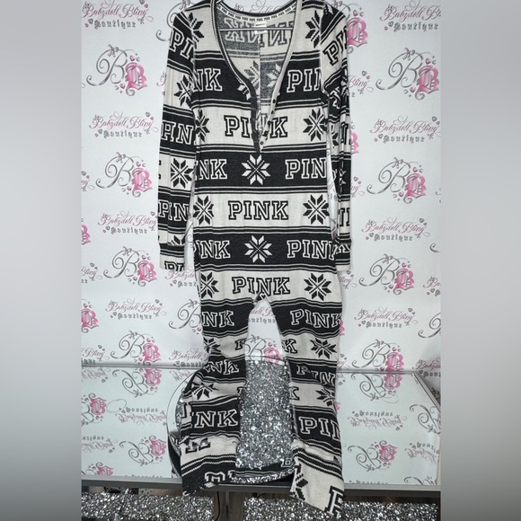 Victoria secret pink onesie long sleeve but flap waffle knit winter Pajamas - Picture 1 of 14